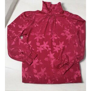 Jonquil Judy Bond Size 8 Berry Pink Mockneck Long Sleeve Blouse Vintage Flower